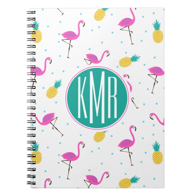 Neon Flamingos | Monogram Spiral Notebook (Front)
