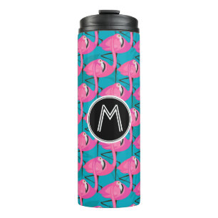Neon Flamingos Two Add Your Initial Thermal Tumbler