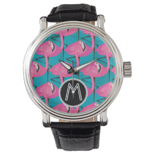 Neon Flamingos Two   Add Your Initial Watch