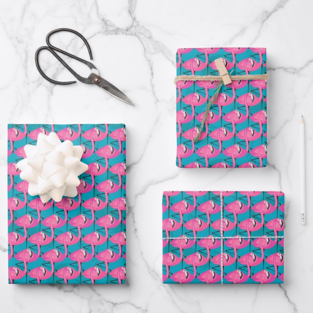Neon Flamingos Wrapping Paper Sheet (Front)