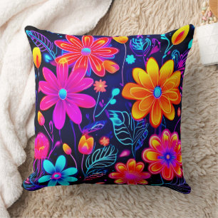 Neon Floral Fantasy Cushion