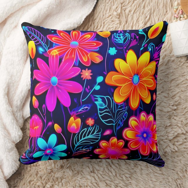Neon Floral Fantasy Cushion (Blanket)