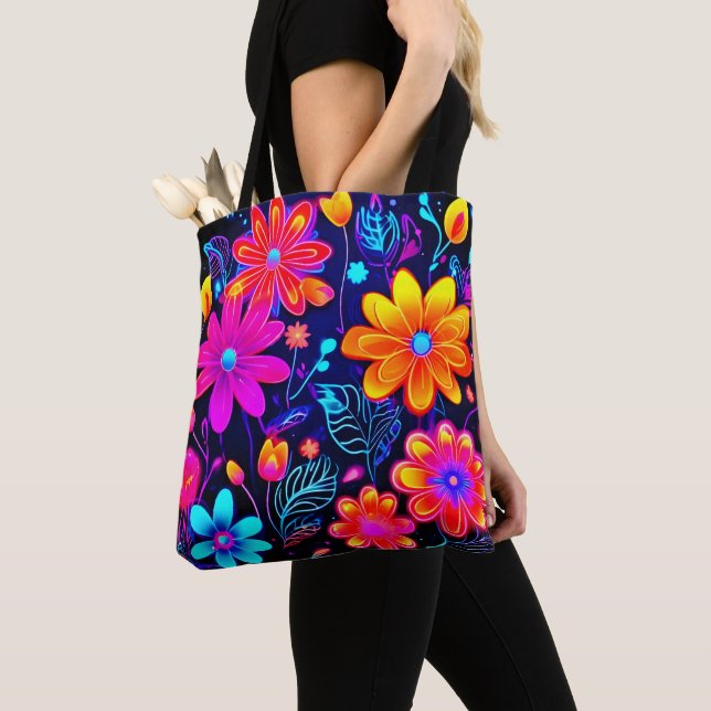 Neon Floral Fantasy Tote Bag (Close Up)