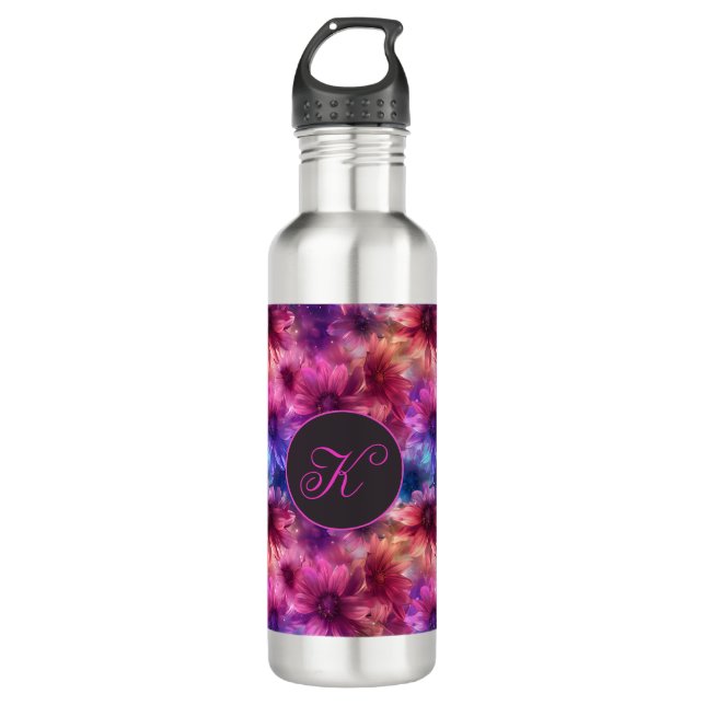Neon Floral Pattern with Monogram 710 Ml Water Bottle (Front)