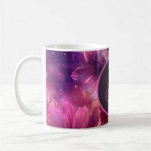 Neon Floral Pattern with Monogram Coffee Mug