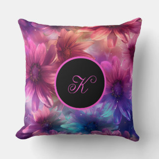 Neon Floral Pattern with Monogram Cushion