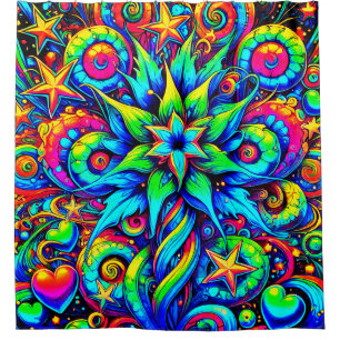 Neon Flower Design Shower Curtain