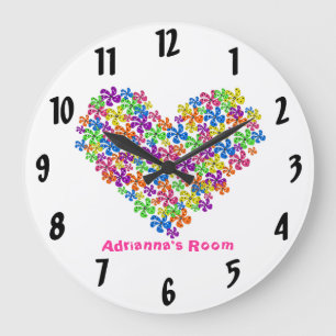 Neon Flower Heart Large Clock