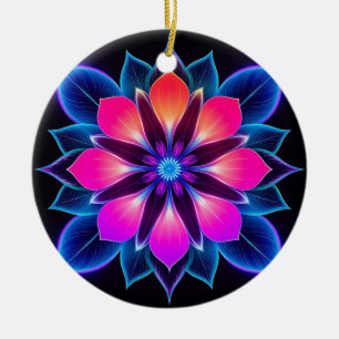 Neon Flower with Blue Light Patterns Ceramic Tree Decoration