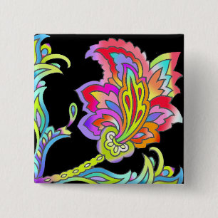 Neon Flowers 15 Cm Square Badge