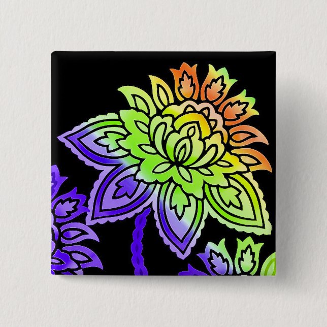 Neon Flowers 15 Cm Square Badge (Front)