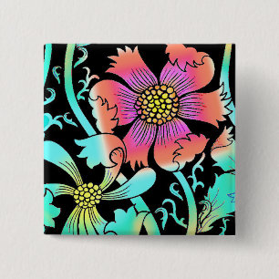 Neon Flowers 15 Cm Square Badge