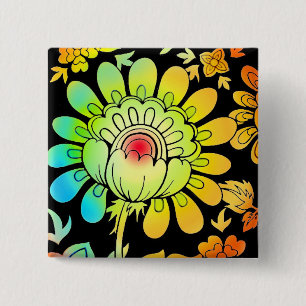 Neon Flowers 15 Cm Square Badge