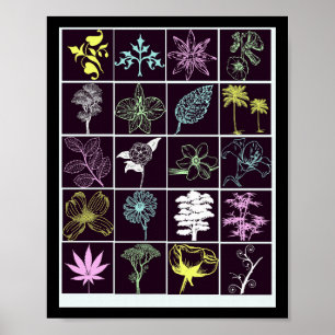 Neon Flowers and Plants silhouette art Poster