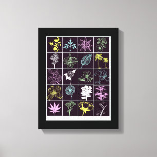 Neon Flowers and Plants silhouette Nature art  Canvas Print