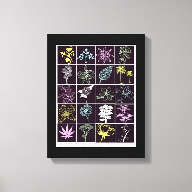 Neon Flowers and Plants silhouette Nature art  Canvas Print (Front)