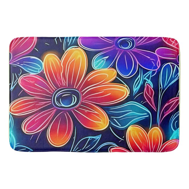 Neon Flowers Bloom Bright Bath Mat (Front)