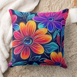Neon Flowers Bloom Bright Cushion