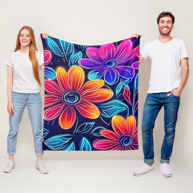 Neon Flowers Bloom Bright Fleece Blanket (In Situ)