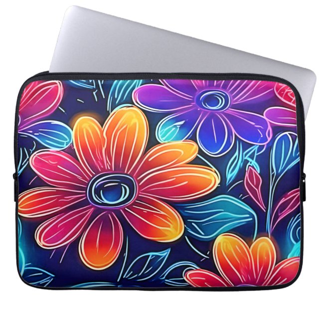 Neon Flowers Bloom Bright Laptop Sleeve (Front)