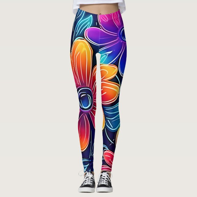 Neon Flowers Bloom Bright Leggings (Front)