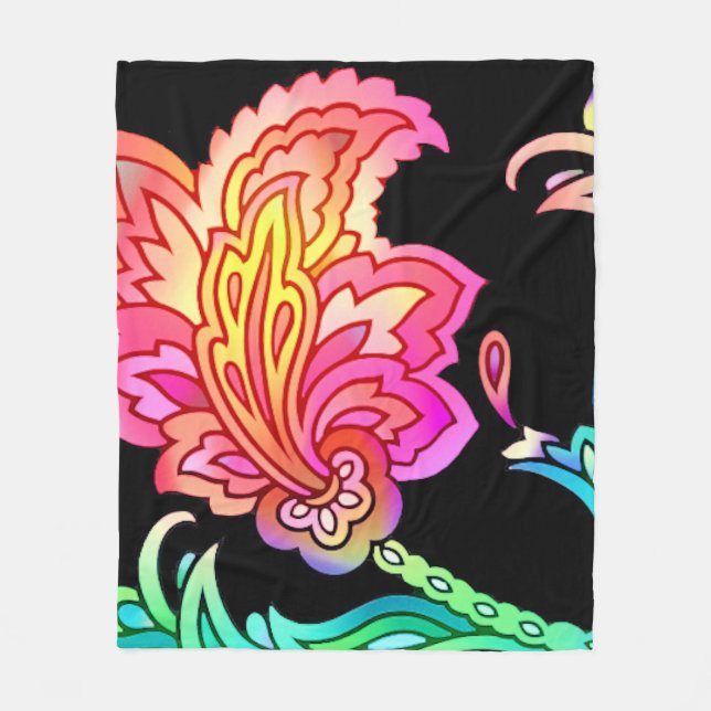 Neon Flowers Fleece Blanket (Front)