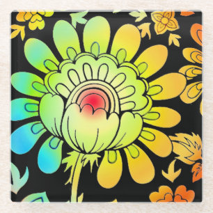 Neon Flowers Glass Coaster