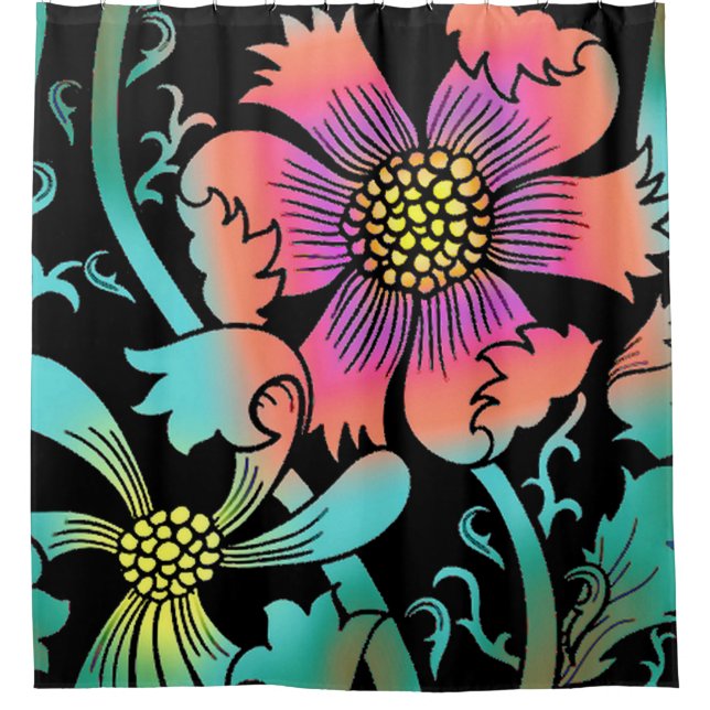 Neon Flowers Shower Curtain (Front)