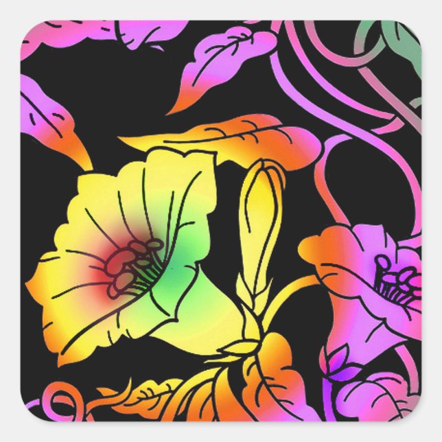 Neon Flowers Square Sticker (Front)