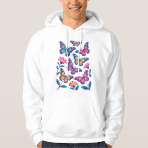 Neon Flowers with Six Glowing Butterflies Hoodie