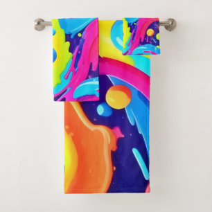 Neon Fluid Art Bath Towel Set