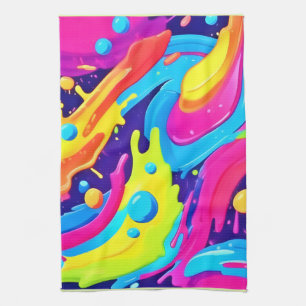 Neon Fluid Art Tea Towel