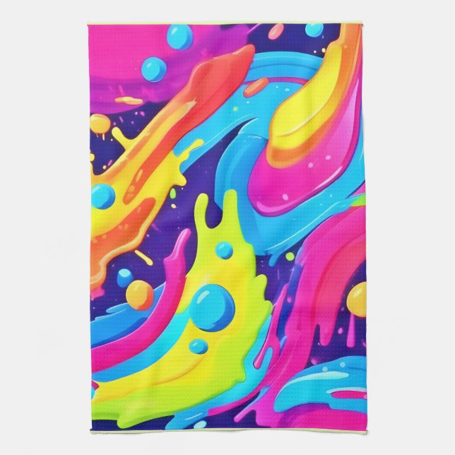 Neon Fluid Art Tea Towel (Vertical)
