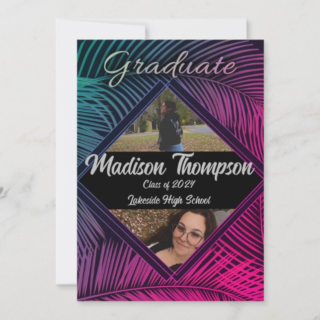 Neon Fluorescent Tropical Graduation Invitation (Front)