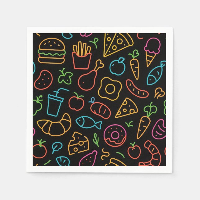  Neon Food Outline Seamless Pattern Napkin (Front)