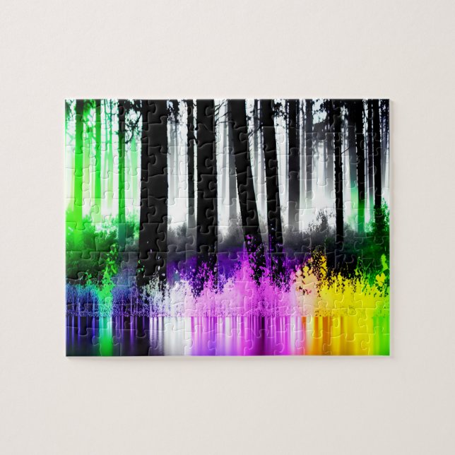 Neon Forest Reflecting On Water Jigsaw Puzzle (Horizontal)