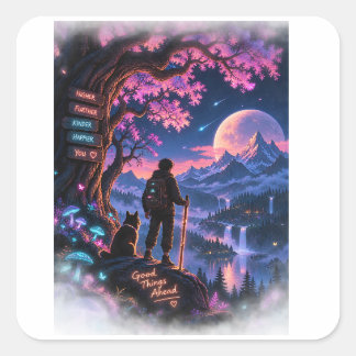 Neon Forest Wanderer Adventure Fantasy Square Sticker