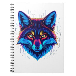 Neon Fox Face – Vibrant Glowing Design Notebook