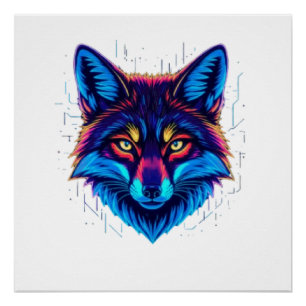 Neon Fox Face – Vibrant Glowing Design Poster