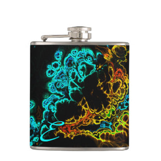 Neon Fractal 3 Wrapped Flask