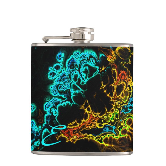 Neon Fractal 3 Wrapped Flask (Front)