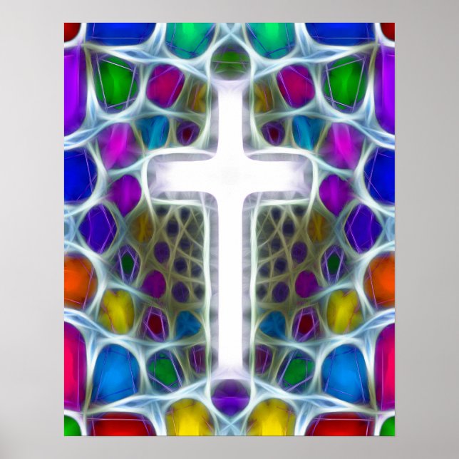 Neon Fractal Cross Poster (Front)
