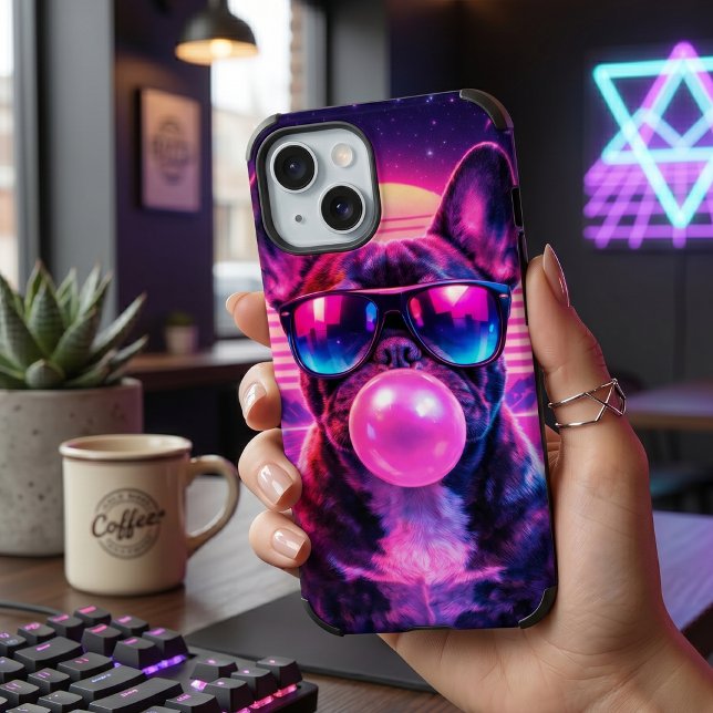 Neon French Bulldog Bubblegum Synthwave Case-Mate iPhone Case (Creator Uploaded)