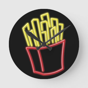 Neon French Fries Round Clock