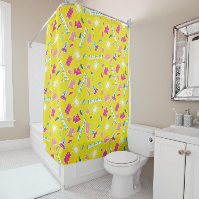 Neon FRIENDS™ Icon Pattern Shower Curtain (In Situ)