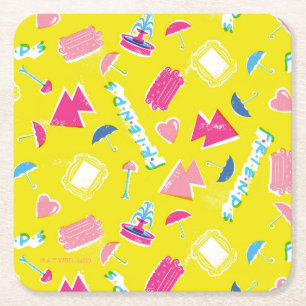 Neon FRIENDS™ Icon Pattern Square Paper Coaster