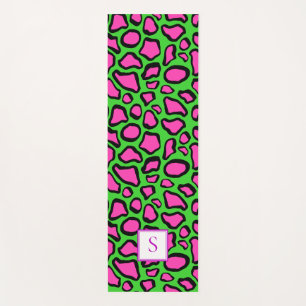 Neon Frog Green Purple Monogram Personalized Yoga Mat