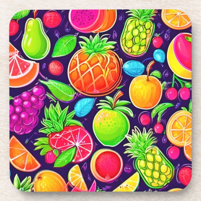 Neon Fruit Burst Pattern Coaster (Front)