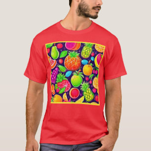 Neon Fruit Burst Pattern T-Shirt