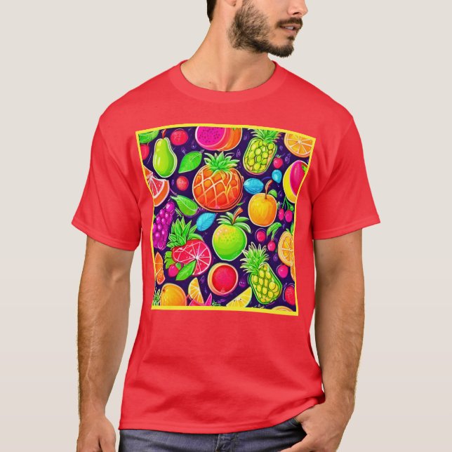 Neon Fruit Burst Pattern T-Shirt (Front)